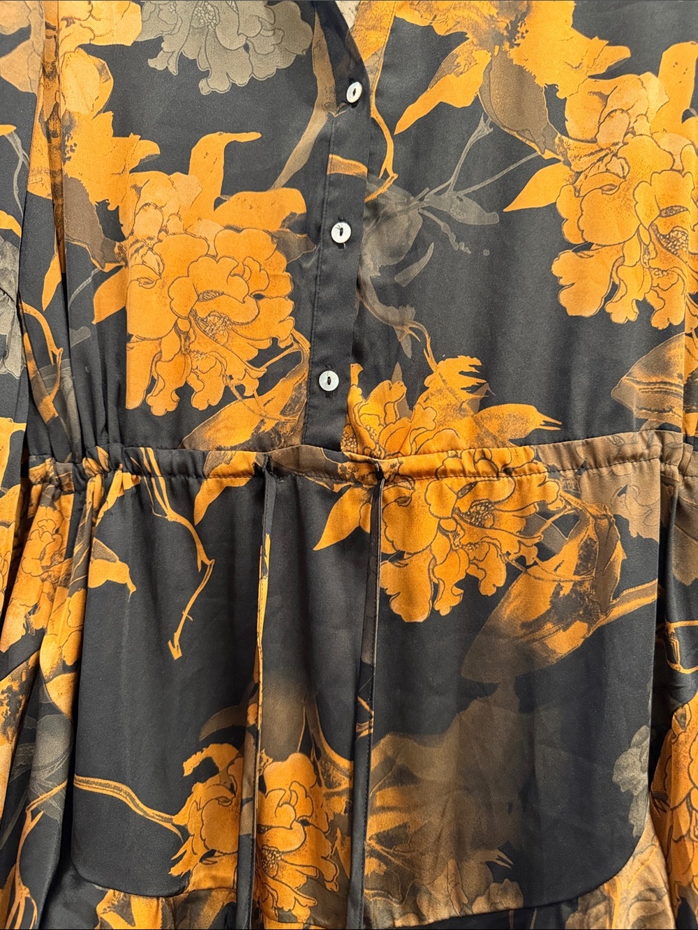 Aakaa Black & Burnt Orange Fall Floral Button-Front Mini Dress - Small - Picture 6 of 8